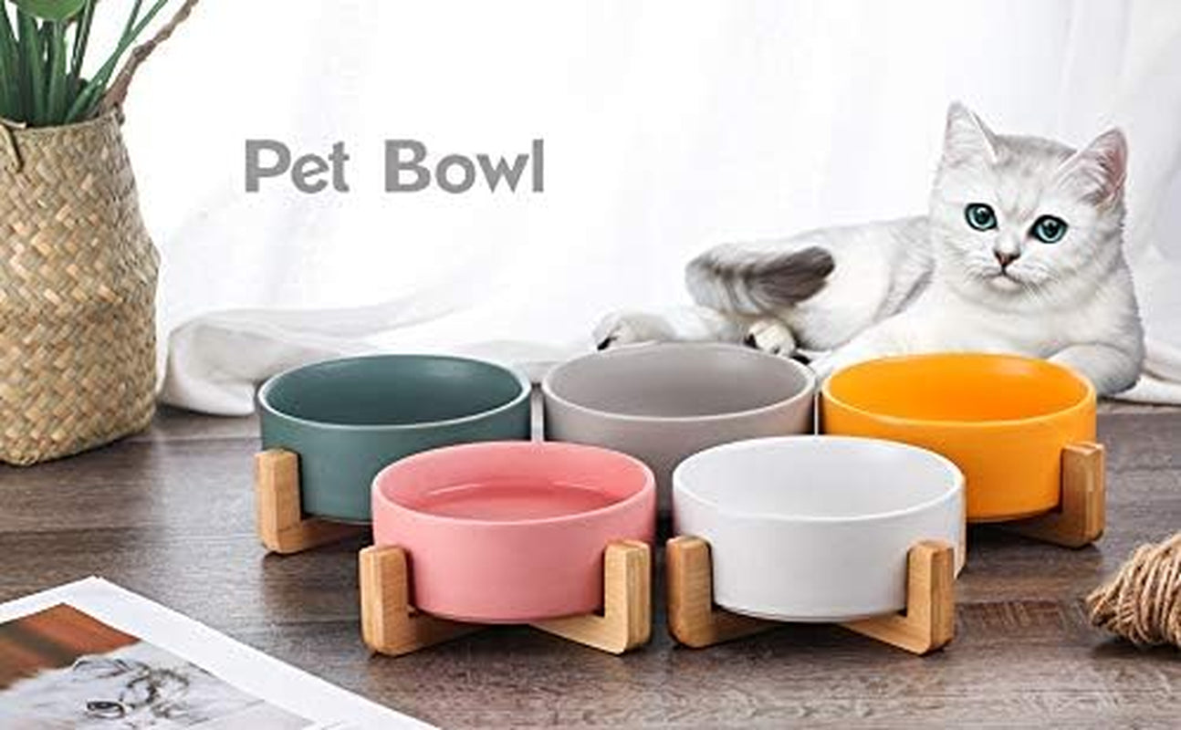 White Ceramic Cat Dog Bowl Dish with Wood Stand No Spill Pet Food Water Feeder Cats Small Dogs