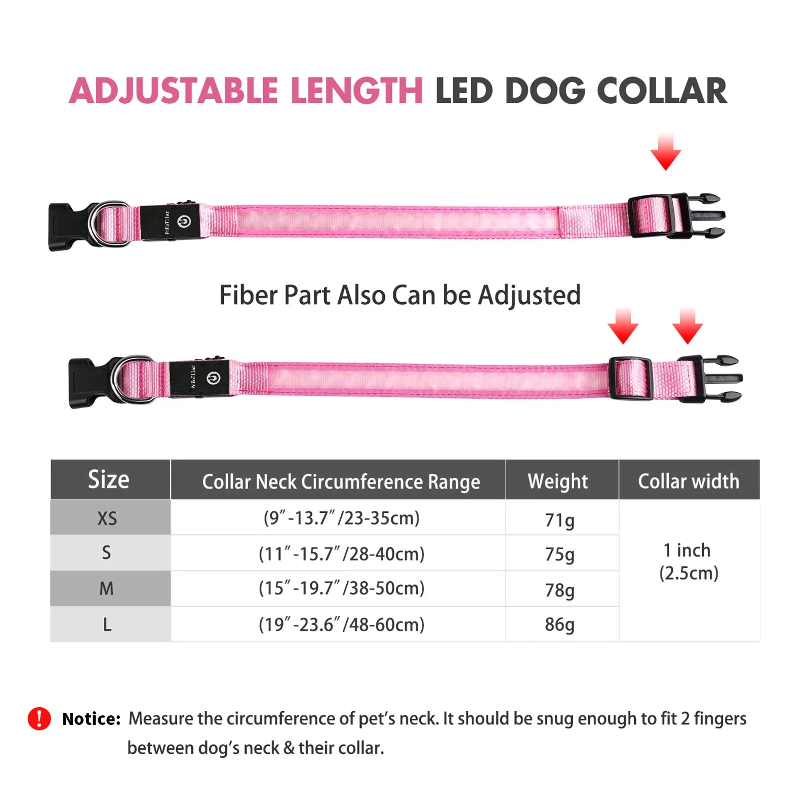 Light up LED Dog Collar, Waterproof Rechargeable for Night Walking RGB Colorful Adjustable Safety Dog Collar for Medium Dogs (Pink)